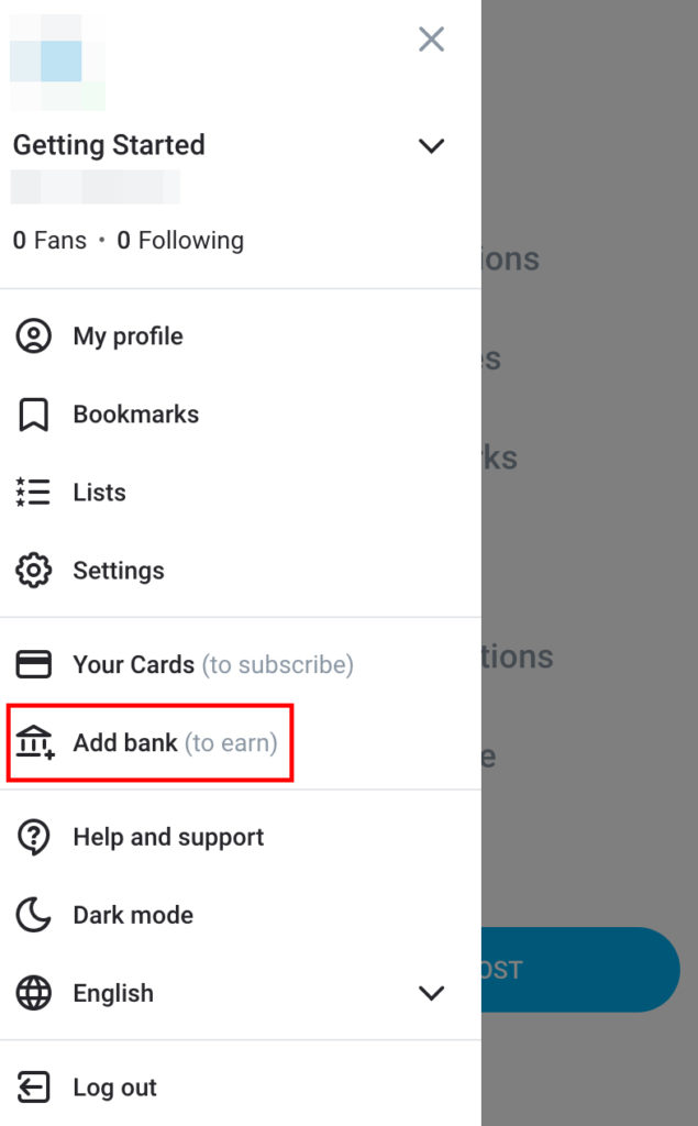 OnlyFans add bank in sidebar