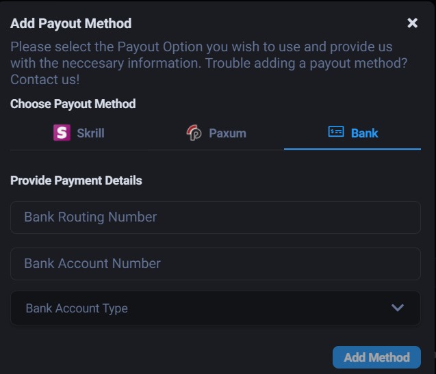 Fansly payout methods.