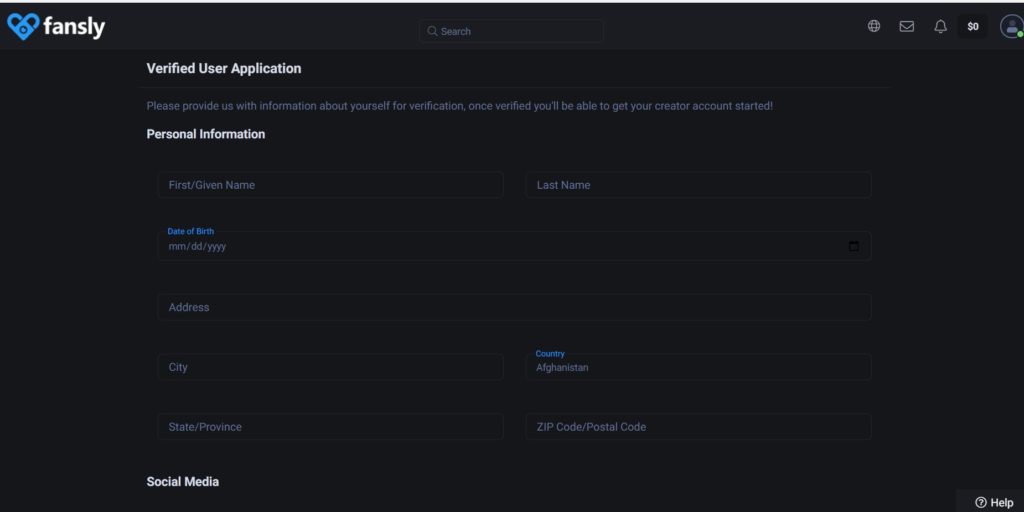 Fansly verified user application