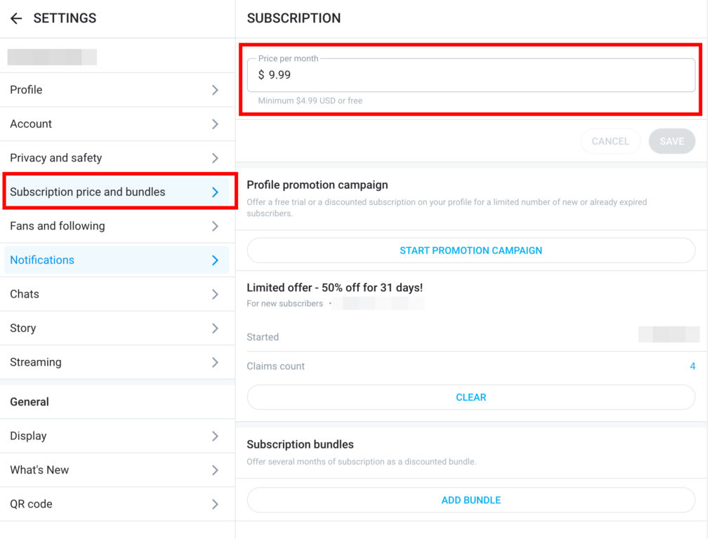 How to set OnlyFans subscription price