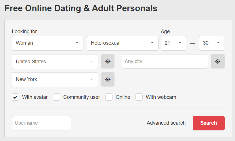 Screenshot of XHamster dating feature